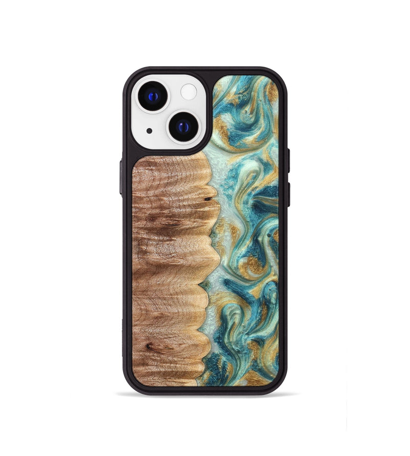 iPhone 13 mini Wood Phone Case - Almeda (Teal & Gold, 821200)