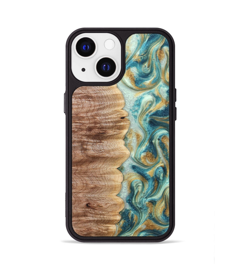 iPhone 13 Wood Phone Case - Almeda (Teal & Gold, 821200)
