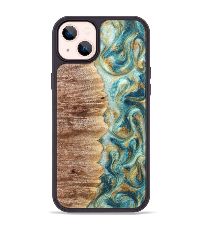 iPhone 14 Plus Wood Phone Case - Almeda (Teal & Gold, 821200)