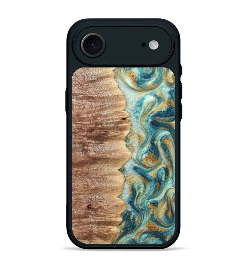 iPhone 17 Air Wood Phone Case - Almeda (Teal & Gold, 821200)