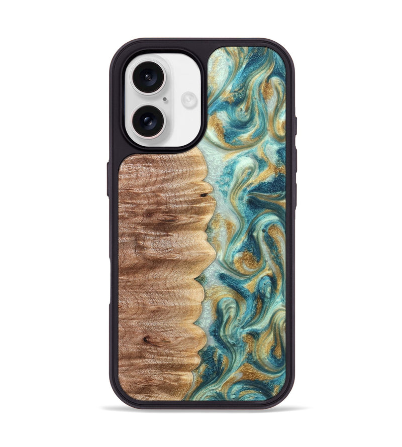 iPhone 17 Wood Phone Case - Almeda (Teal & Gold, 821200)