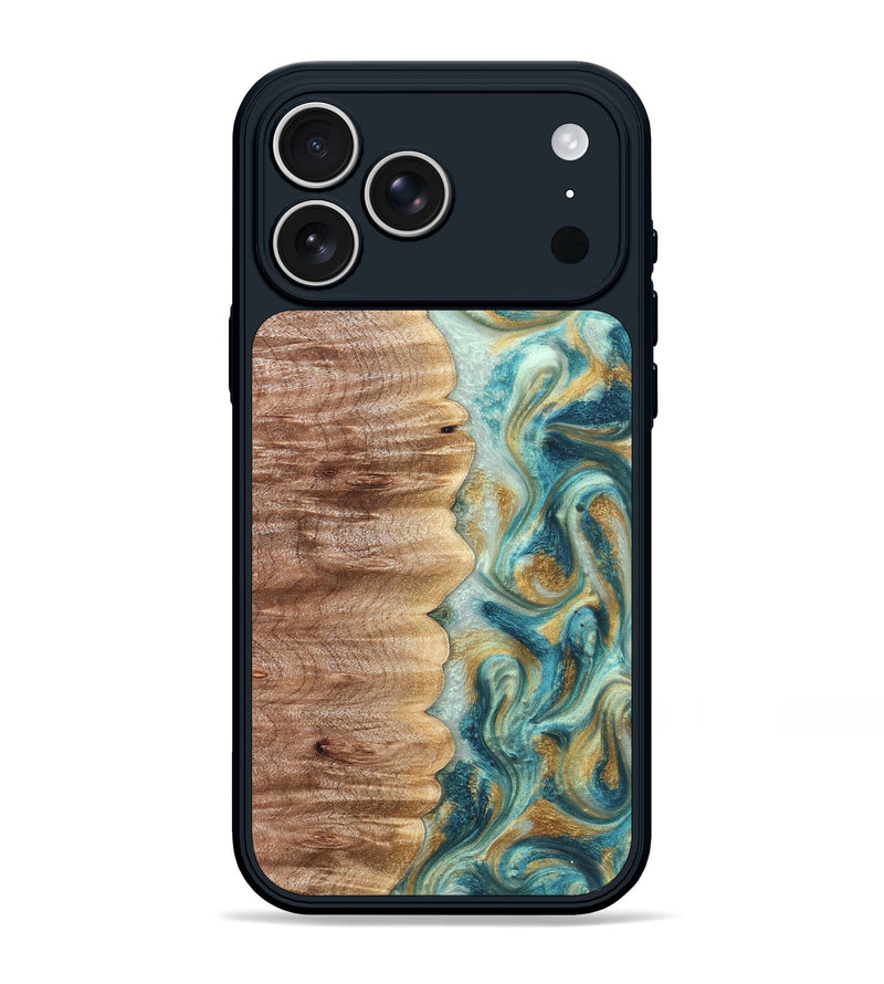 iPhone 17 Pro Max Wood Phone Case - Almeda (Teal & Gold, 821200)