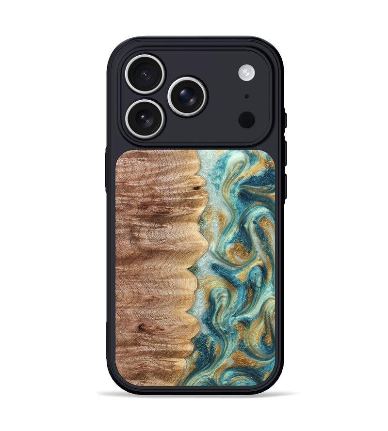 iPhone 17 Pro Wood Phone Case - Almeda (Teal & Gold, 821200)