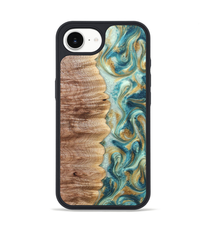 iPhone 17e Wood Phone Case - Almeda (Teal & Gold, 821200)