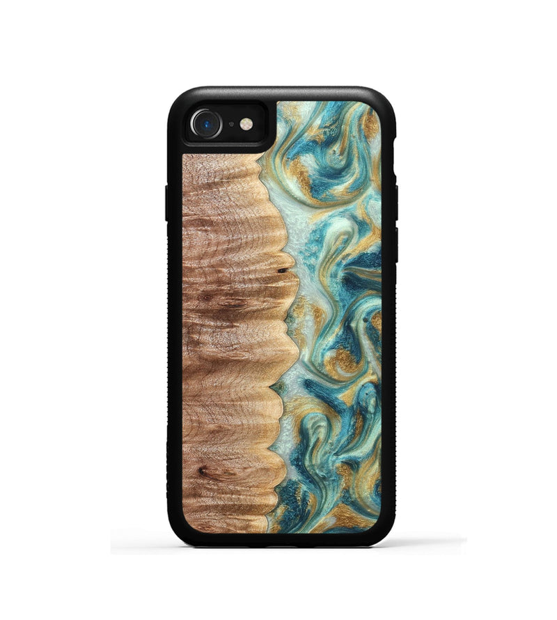 iPhone SE Wood Phone Case - Almeda (Teal & Gold, 821200)