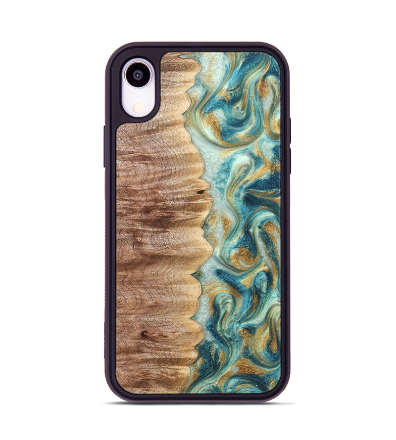 iPhone Xr Wood Phone Case - Almeda (Teal & Gold, 821200)