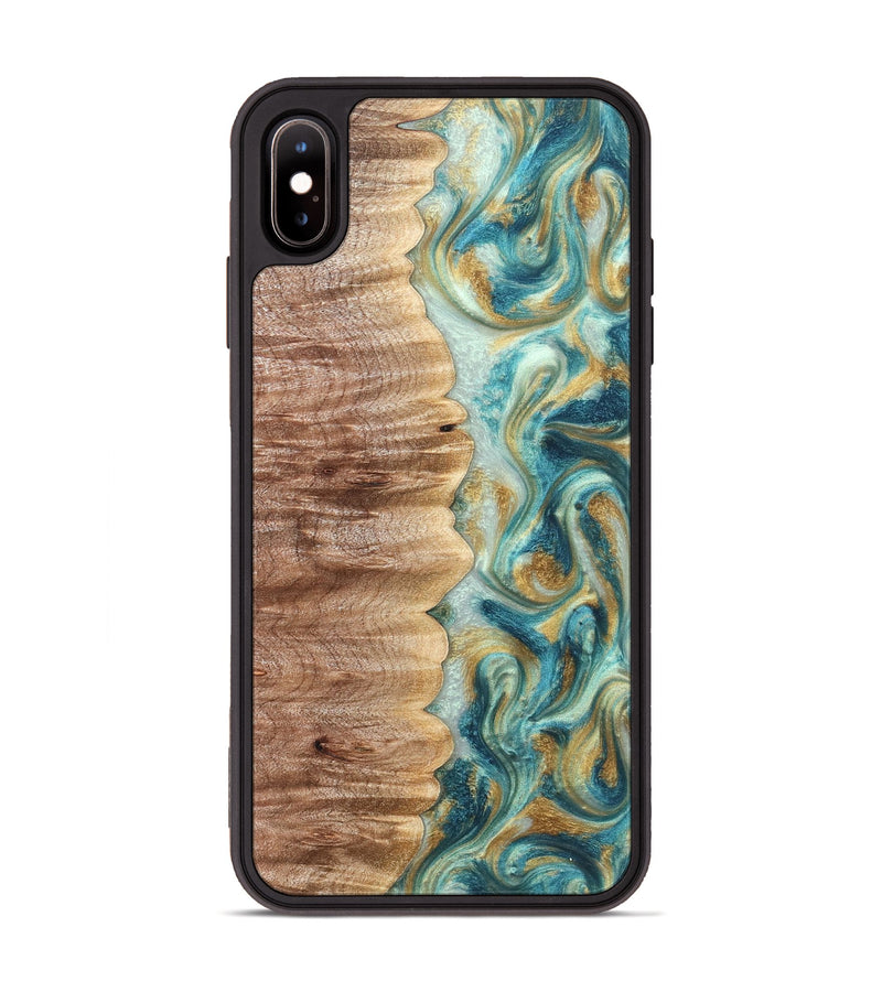 iPhone Xs Max Wood Phone Case - Almeda (Teal & Gold, 821200)