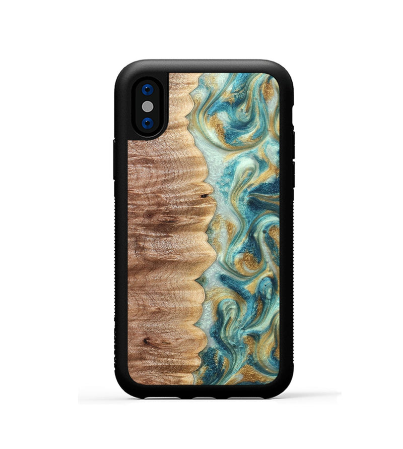 iPhone Xs Wood Phone Case - Almeda (Teal & Gold, 821200)