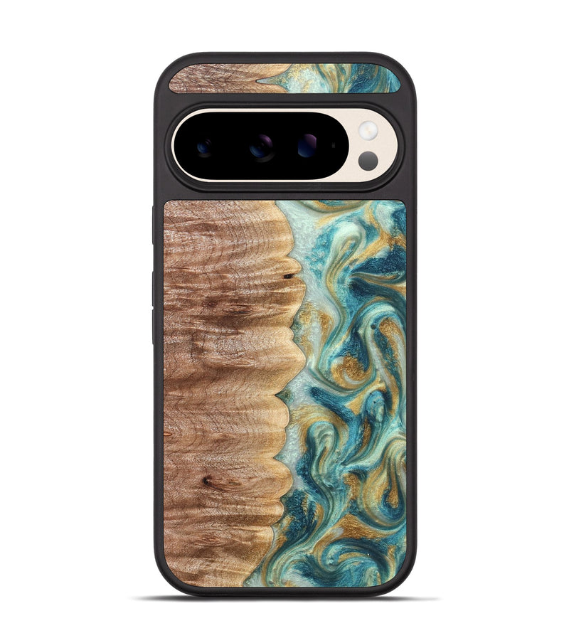Pixel 10 Wood Phone Case - Almeda (Teal & Gold, 821200)