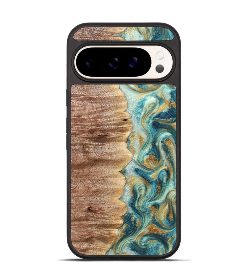 Pixel 9 Wood Phone Case - Almeda (Teal & Gold, 821200)