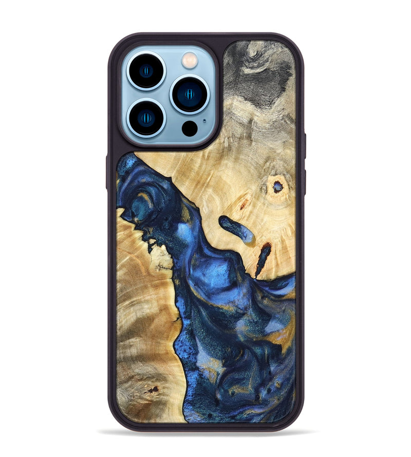 iPhone 14 Pro Max Wood Phone Case - Hobson (Teal & Gold, 821202)