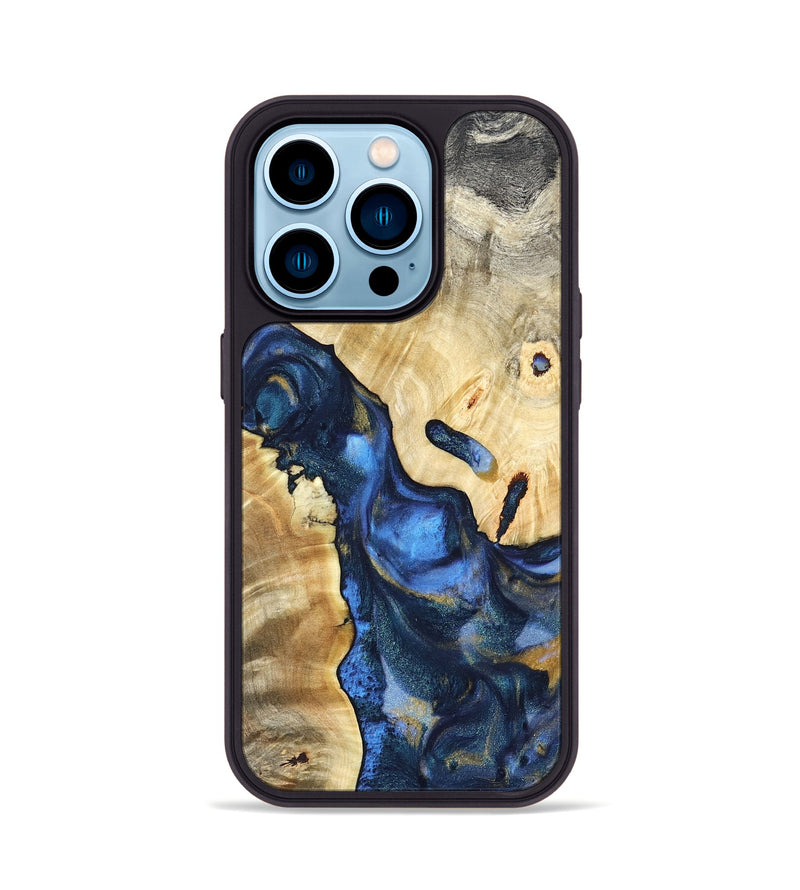 iPhone 14 Pro Wood Phone Case - Hobson (Teal & Gold, 821202)