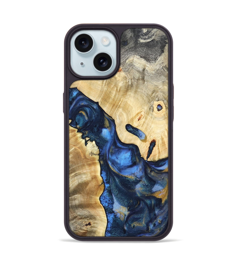 iPhone 15 Wood Phone Case - Hobson (Teal & Gold, 821202)