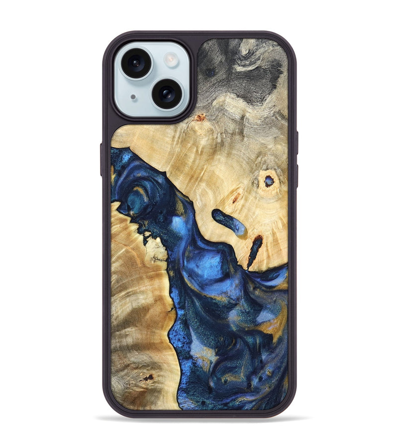 iPhone 15 Plus Wood Phone Case - Hobson (Teal & Gold, 821202)