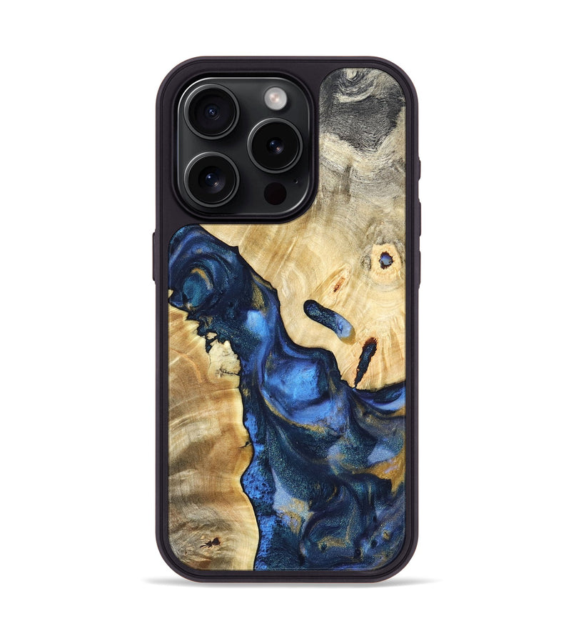 iPhone 15 Pro Wood Phone Case - Hobson (Teal & Gold, 821202)