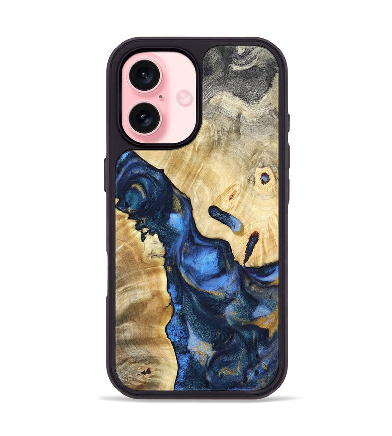 iPhone 16 Wood Phone Case - Hobson (Teal & Gold, 821202)
