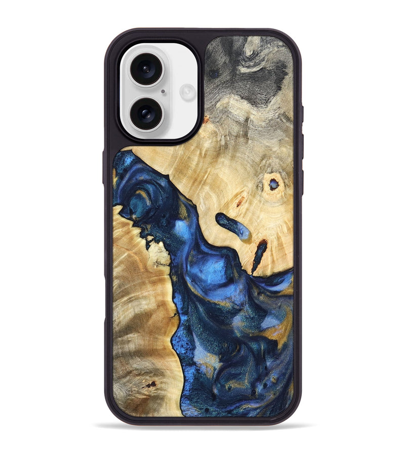 iPhone 16 Plus Wood Phone Case - Hobson (Teal & Gold, 821202)