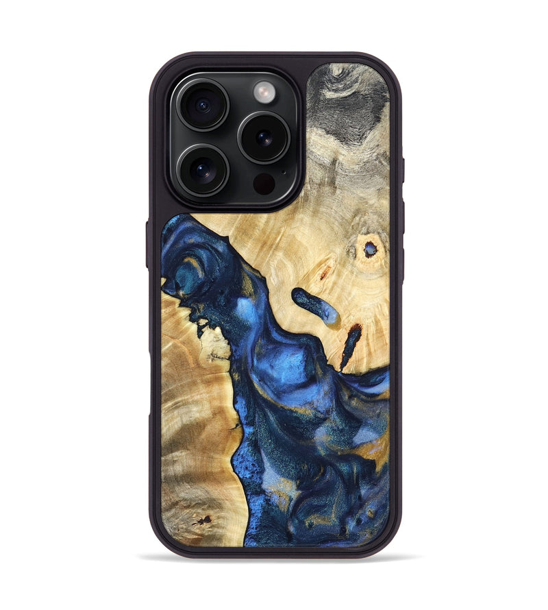 iPhone 16 Pro Wood Phone Case - Hobson (Teal & Gold, 821202)