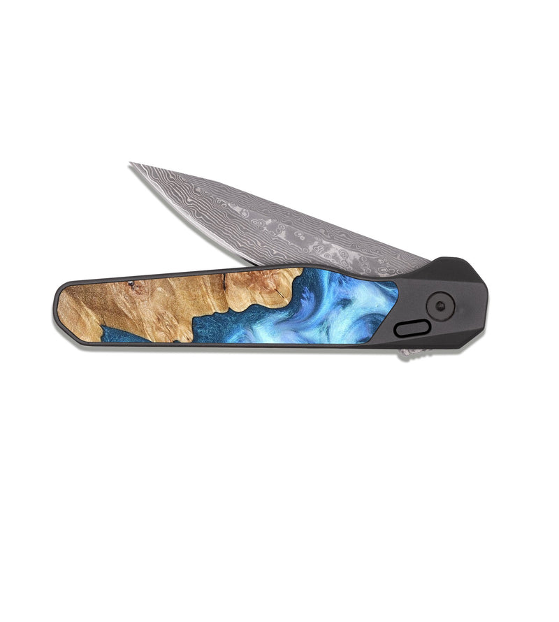 EDC Dark Damascus Wood Pocket Knife - Kiarra (Blue, 821207)