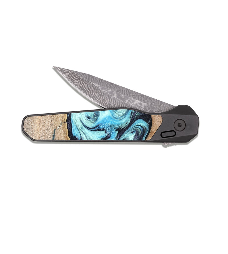 EDC Dark Damascus Wood Pocket Knife - Silas (Blue, 821211)