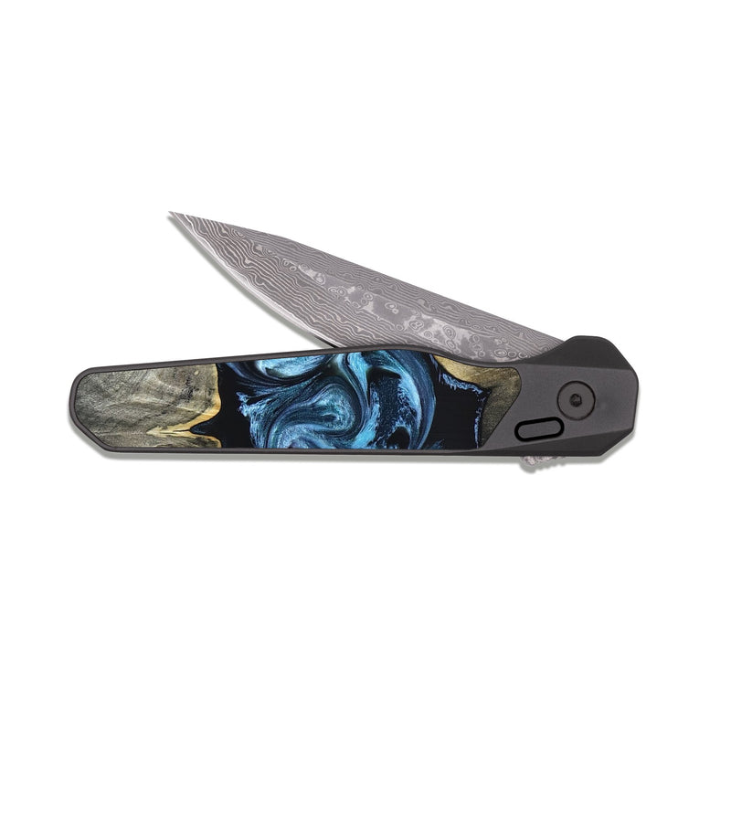 EDC Dark Damascus Wood Pocket Knife - Kacey (Blue, 821212)