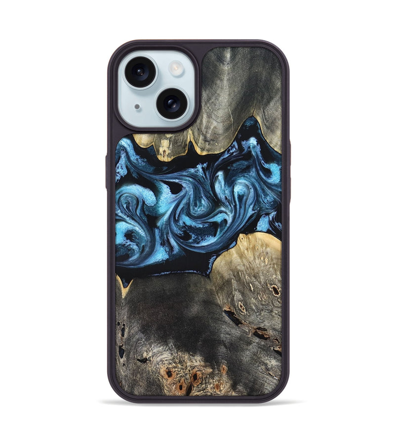 iPhone 15 Wood Phone Case - Kacey (Blue, 821212)