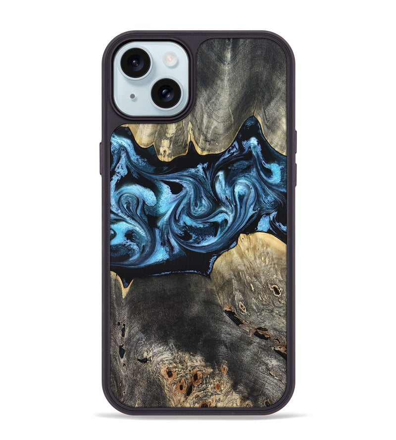 iPhone 15 Plus Wood Phone Case - Kacey (Blue, 821212)
