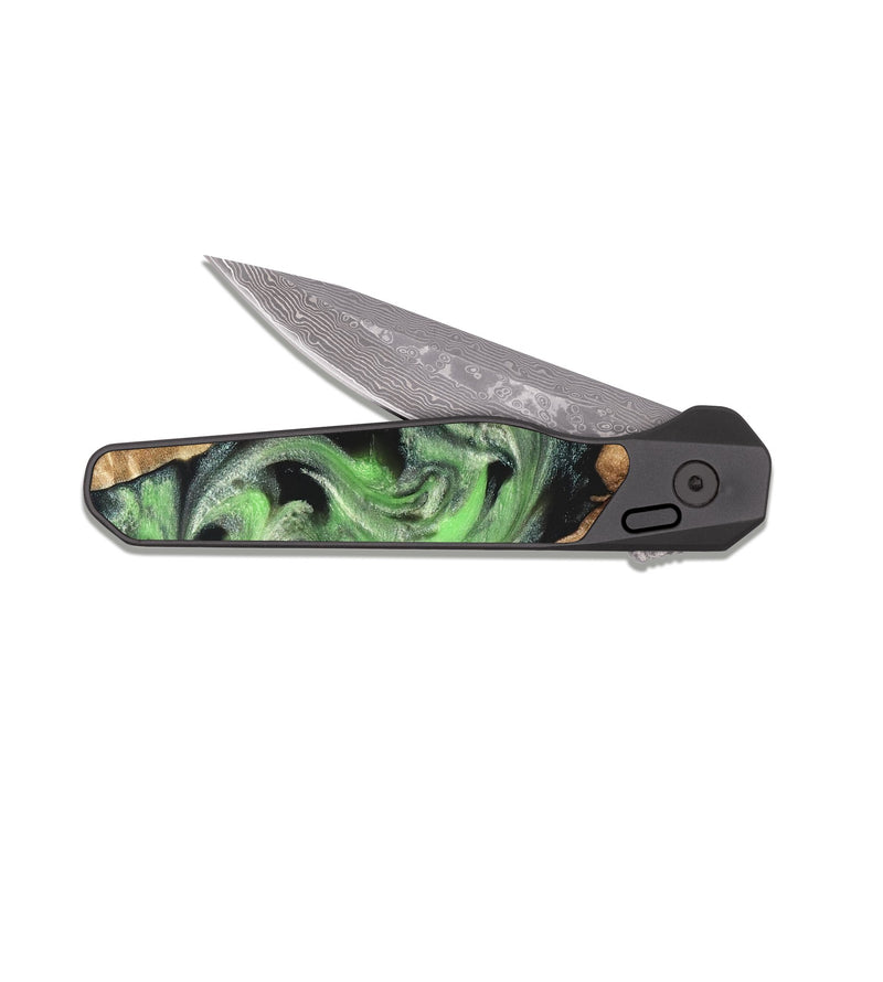 EDC Dark Damascus Wood Pocket Knife - Evelin (Green, 821218)