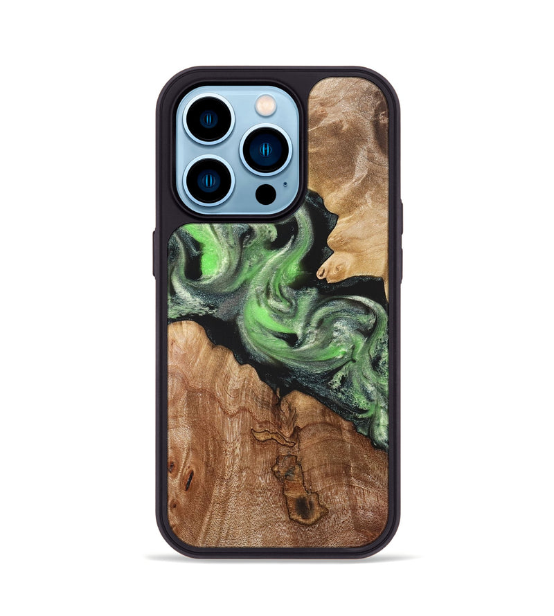 iPhone 14 Pro Wood Phone Case - Evelin (Green, 821218)
