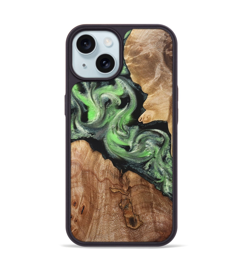 iPhone 15 Wood Phone Case - Evelin (Green, 821218)