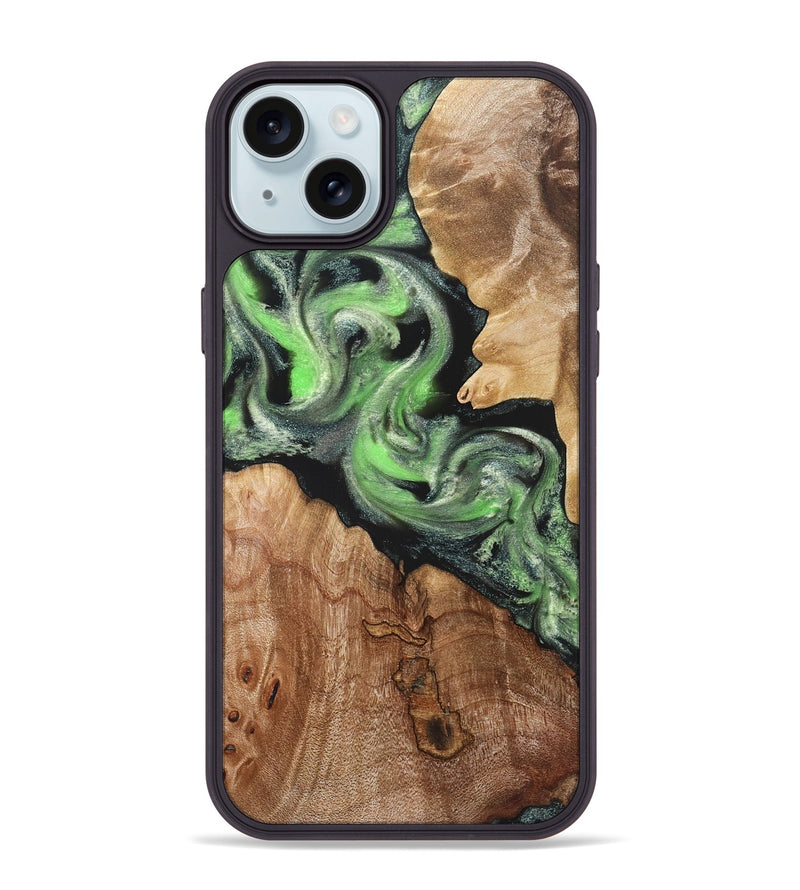 iPhone 15 Plus Wood Phone Case - Evelin (Green, 821218)