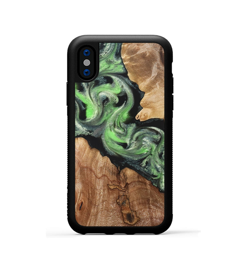 iPhone Xs Wood Phone Case - Evelin (Green, 821218)