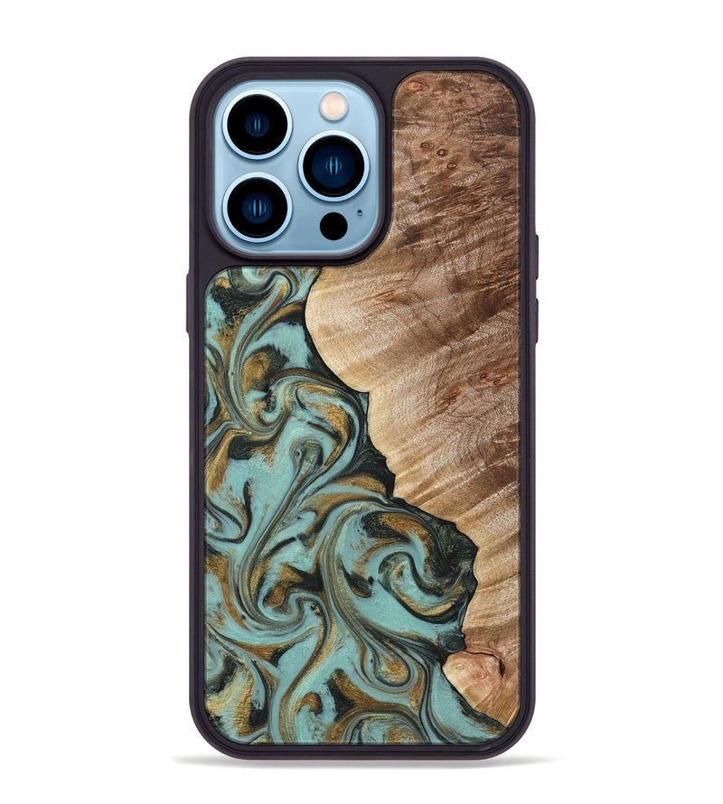 iPhone 14 Pro Max Wood Phone Case - Daren (Green, 821223)
