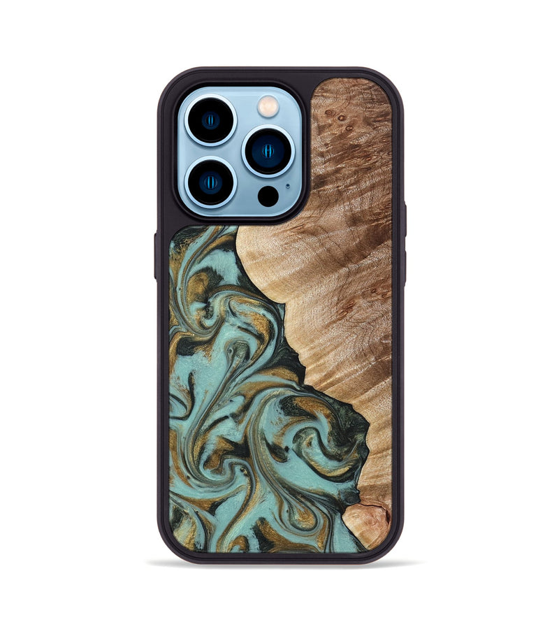iPhone 14 Pro Wood Phone Case - Daren (Green, 821223)