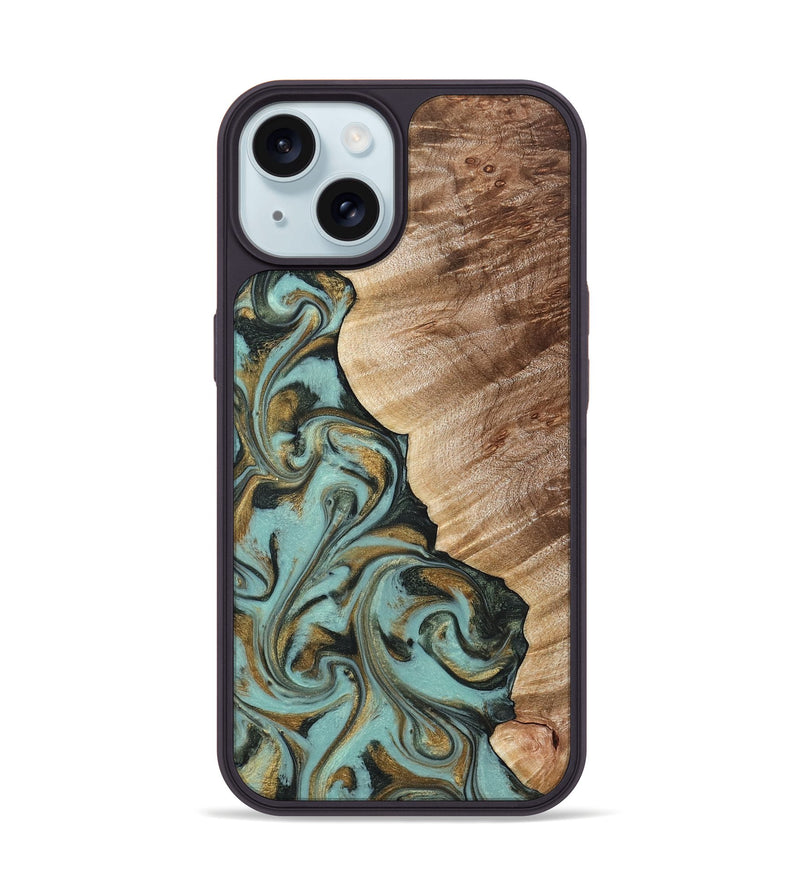 iPhone 15 Wood Phone Case - Daren (Green, 821223)