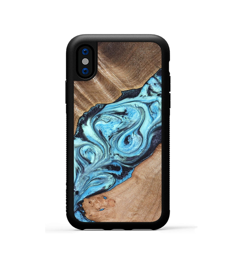 iPhone Xs Wood Phone Case - Deon (Blue, 821239)