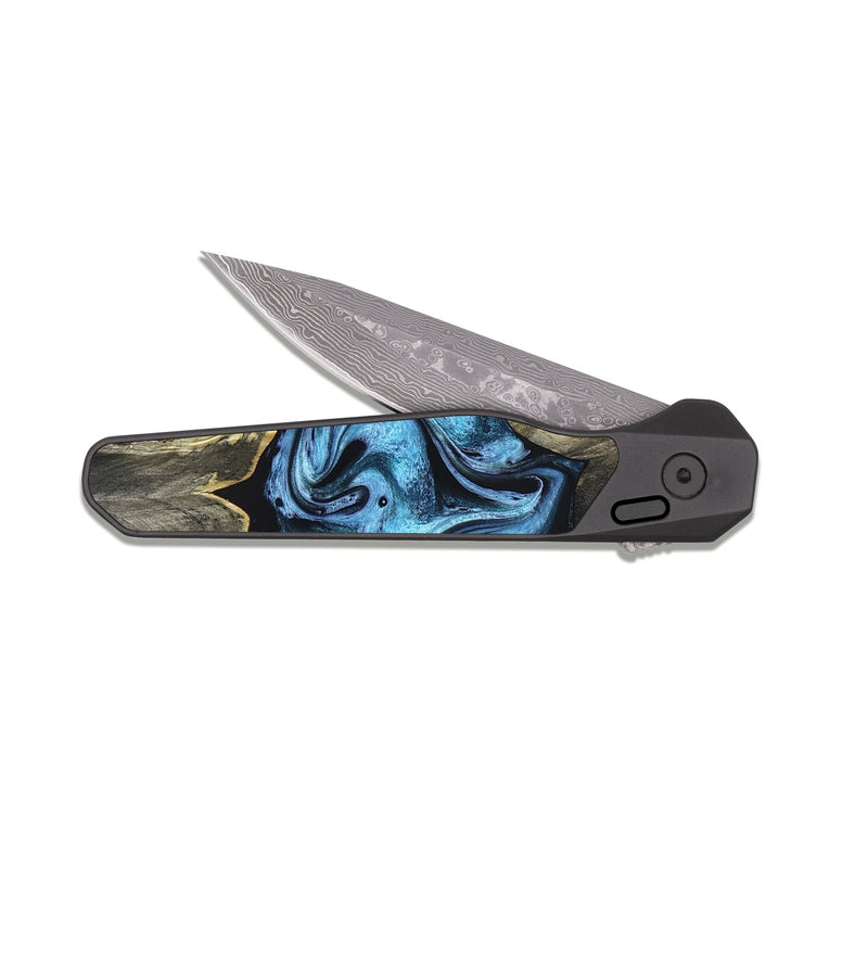 EDC Dark Damascus Wood Pocket Knife - Bree (Blue, 821240)