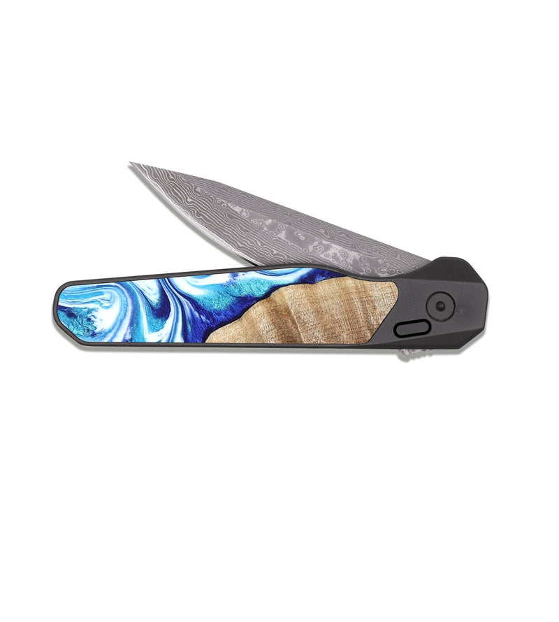 EDC Dark Damascus Wood Pocket Knife - Vito (Blue, 821241)