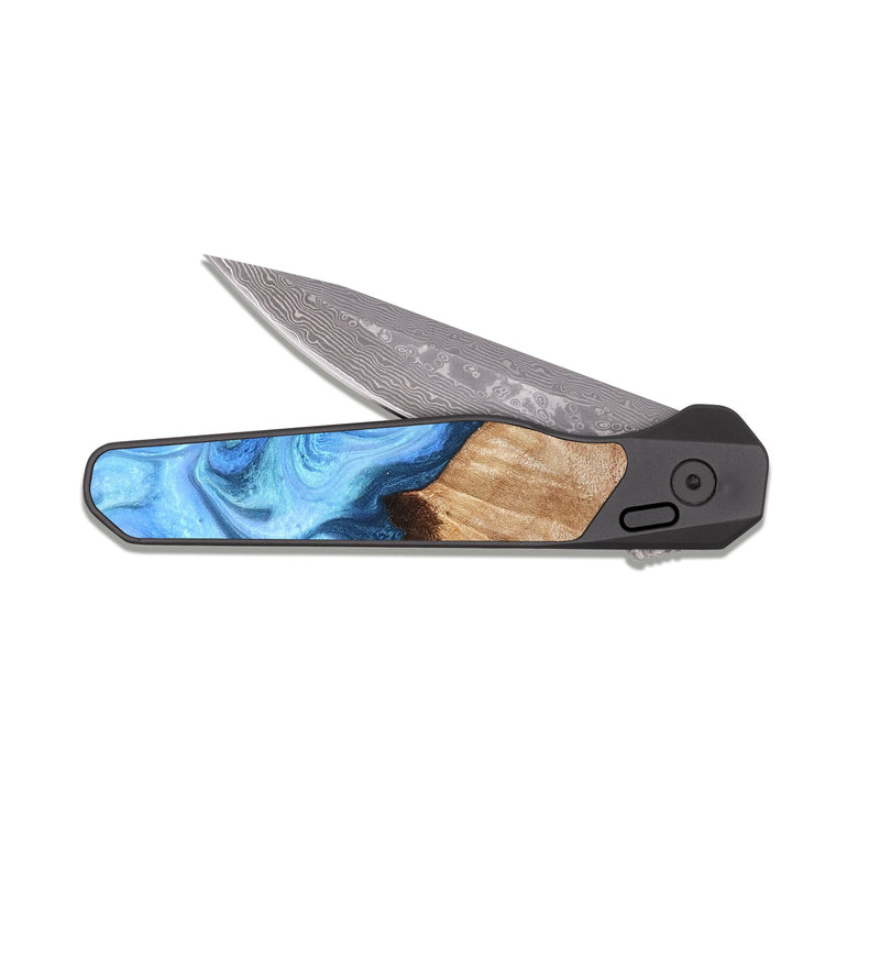 EDC Dark Damascus Wood Pocket Knife - Raekwon (Blue, 821243)