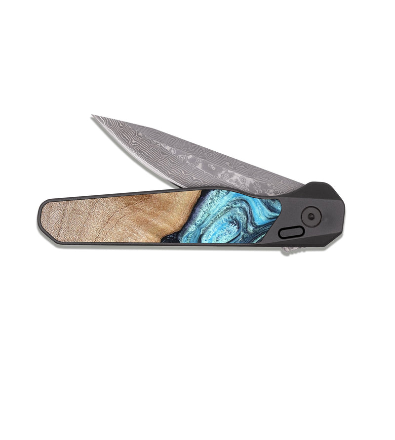 EDC Dark Damascus Wood Pocket Knife - Jules (Blue, 821245)