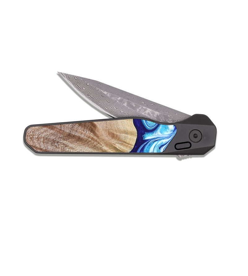 EDC Dark Damascus Wood Pocket Knife - Elia (Blue, 821246)