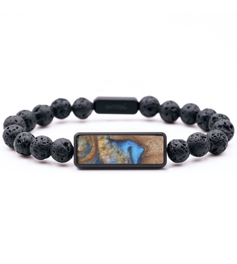 Lava Bead Wood Bracelet - Angelina (Teal & Gold, 821304)