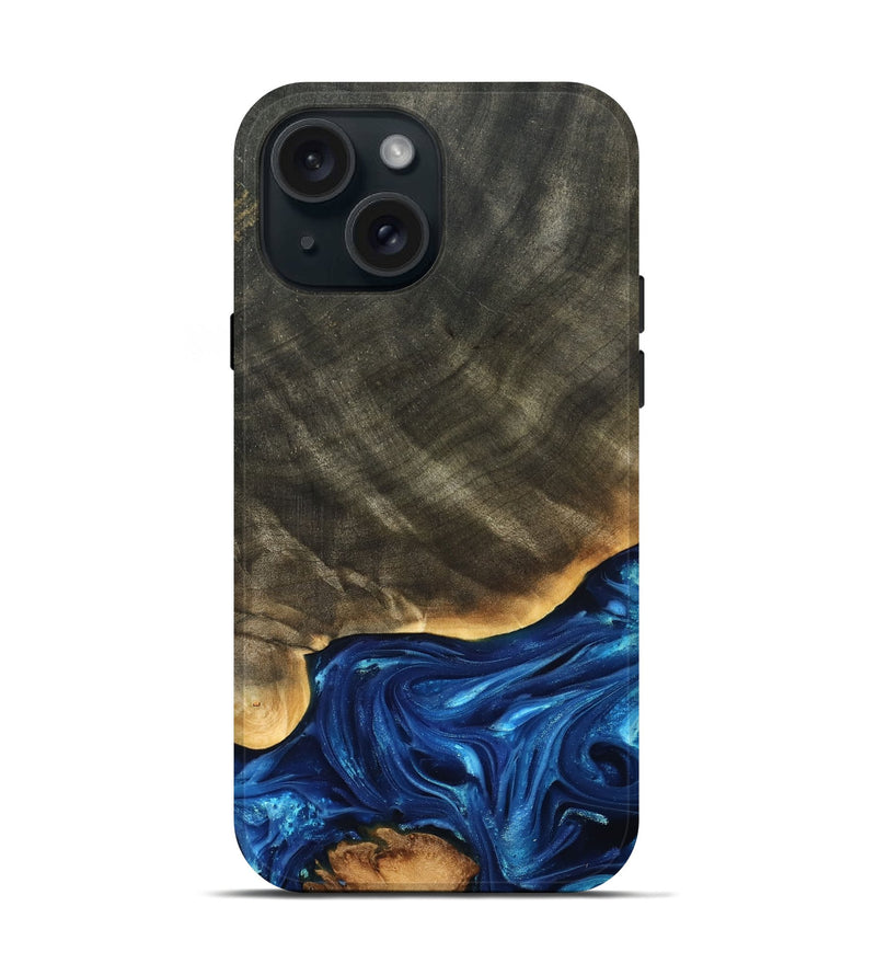 iPhone 15 Wood Live Edge Phone Case - Fallon (Blue, 821326)