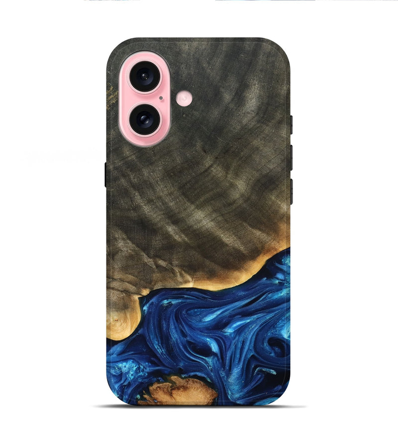 iPhone 16 Wood Live Edge Phone Case - Fallon (Blue, 821326)