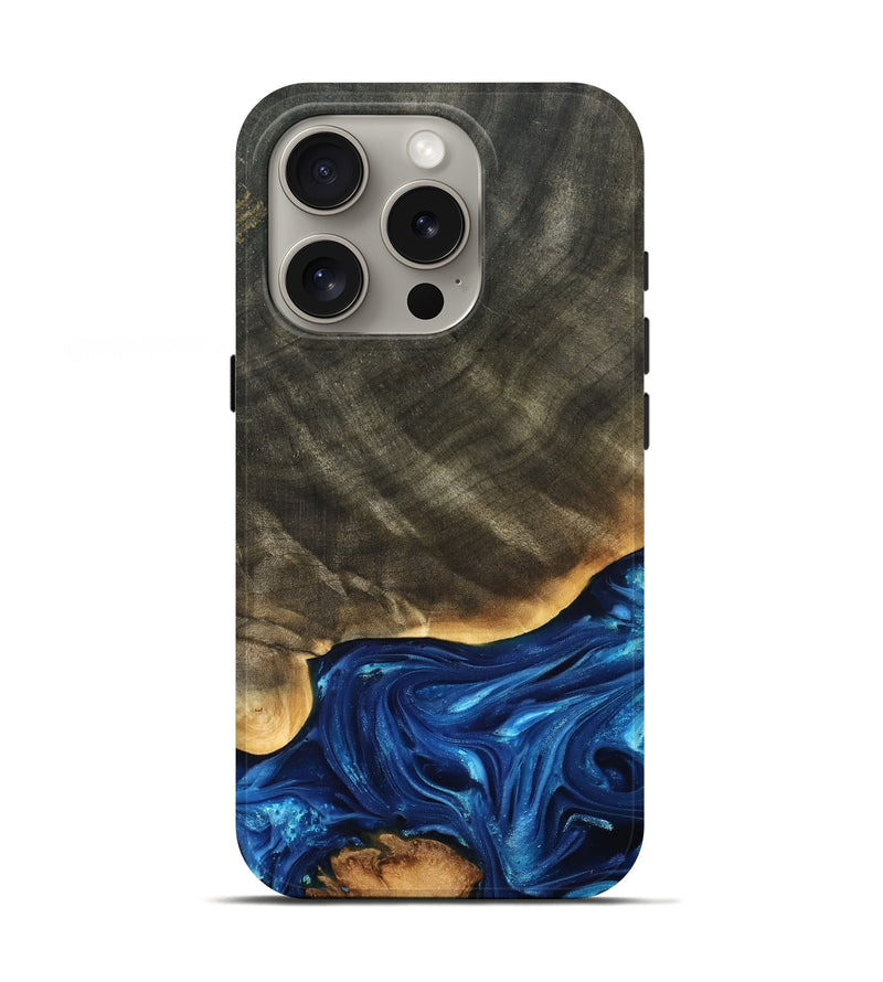 iPhone 16 Pro Wood Live Edge Phone Case - Fallon (Blue, 821326)