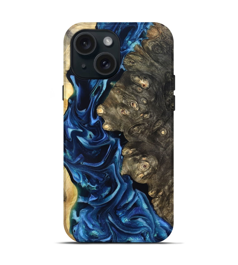 iPhone 15 Wood Live Edge Phone Case - Kurtis (Blue, 821327)