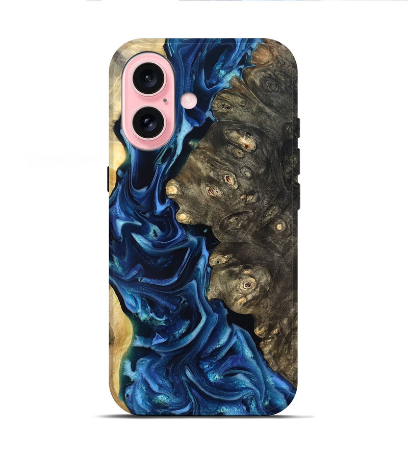 iPhone 16 Wood Live Edge Phone Case - Kurtis (Blue, 821327)