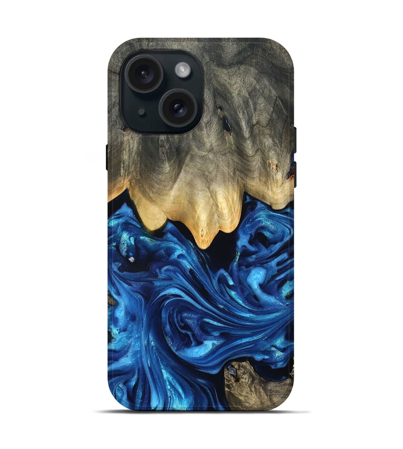 iPhone 15 Wood Live Edge Phone Case - Phil (Blue, 821330)