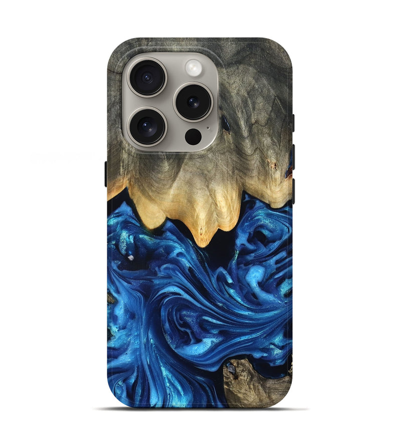iPhone 16 Pro Wood Live Edge Phone Case - Phil (Blue, 821330)