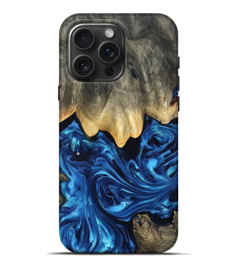 iPhone 16 Pro Max Wood Live Edge Phone Case - Phil (Blue, 821330)